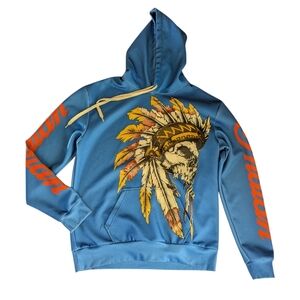 Cloudstyle Warrior Head Native American Chief Blue Hoodie Sz L